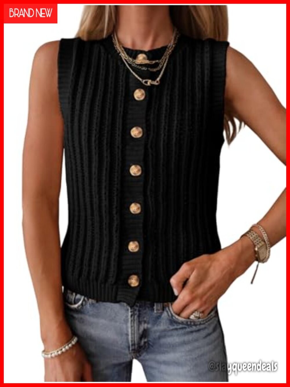 Sleeveless Sweater Vest Button Down Crochet Cardigan Pointelle Knit